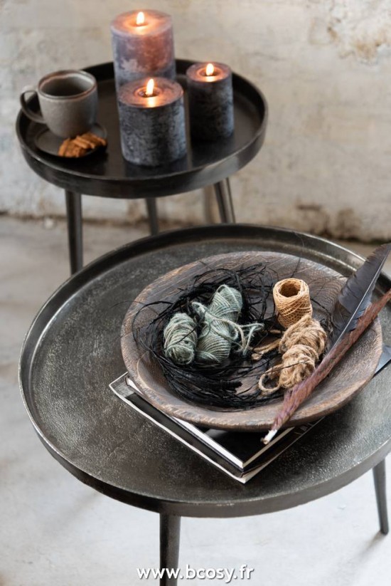 Jolipa Jline Set De 3 Table Gigogne Plateau Droite Ronde Metal Gris Fonce