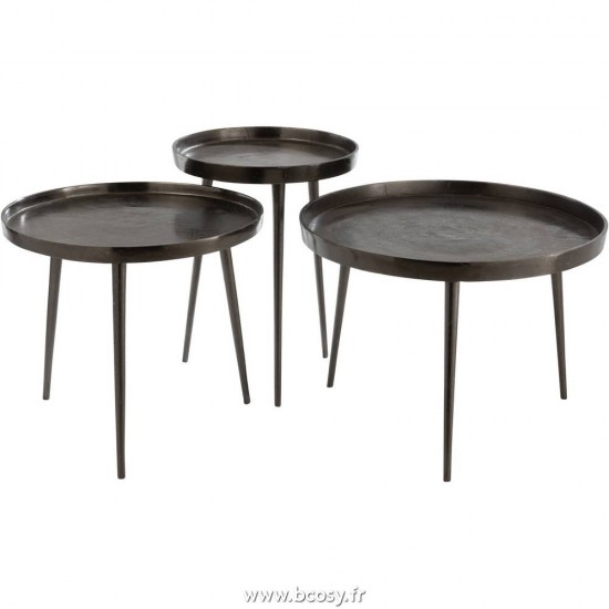 J Line Set De 3 Table Gigogne Plateau Droite Ronde Metal Gris Fonce 62 Jline 8159 by Jolipa 8159