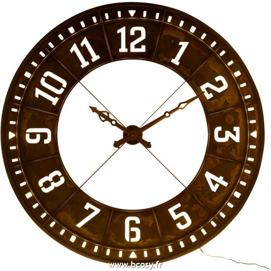 J-Line pendules horloges Jolipa Jline Horloge Ronde Led Chiffres Arabes Metal Marron