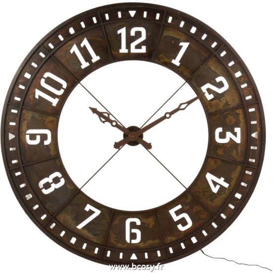 J Line Horloge Ronde+Led Chiffres Arabes Metal Marron Ø144 Jline 8179 by Jolipa 8179