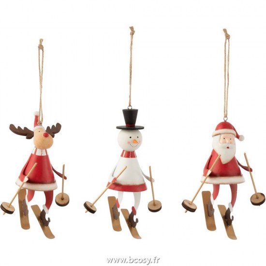 J Line Pere Noel Renne Bonhomme De Neige Suspendu Metal Blanc Rouge 14 Jline 8452 by Jolipa 8452 Assortiment de 3 pcs