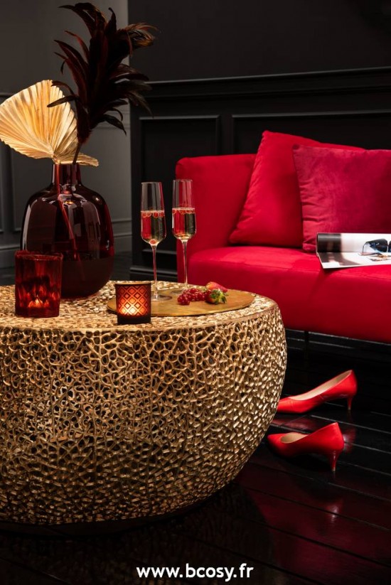 Jolipa Jline Table De Salon Ronde Basse Corail Aluminium Or