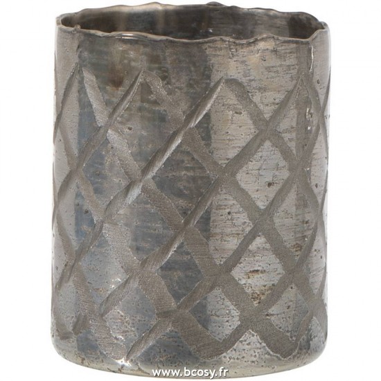 J Line Vase Cylindrique Quadrille Verre Gris Clair Small 15H Jline 86307 by Jolipa 86307