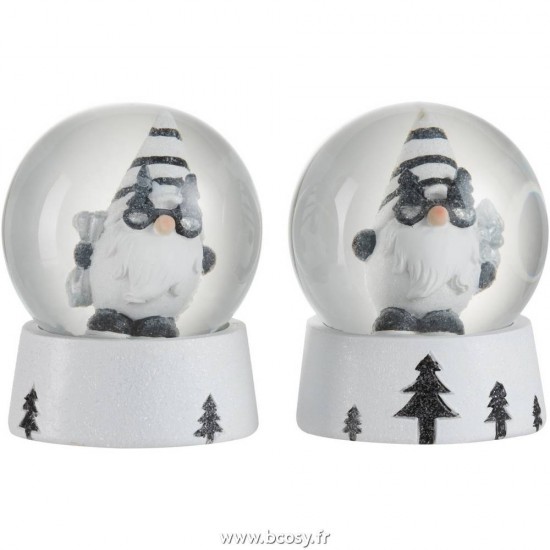 J Line Boule A Eau Pere Noel Resine Noir Blanc Small 9H Jline 86393 by Jolipa 86393 Assortiment de 2 pcs