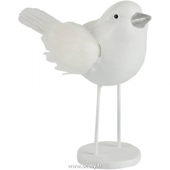 J Line Oiseau Resine Imitation Fourrure Blanc Large 21H Jline 86408 by Jolipa 86408