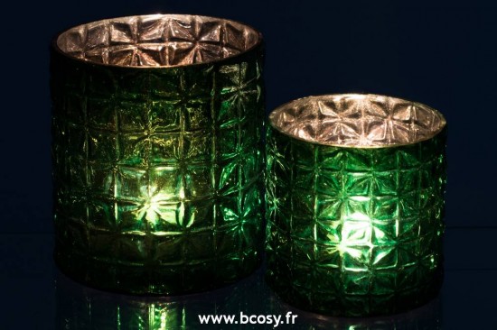 J-Line lanternes photophores Photophore Motifs Verre Vert Large