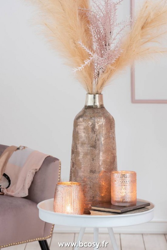 Jolipa Jline Photophore Paillettes Verre Antique Saumon