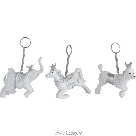 J Line Animal Suspendu Resine Blanc Argent 13H Jline 86987 by Jolipa 86987 Assortiment de 3 pcs
