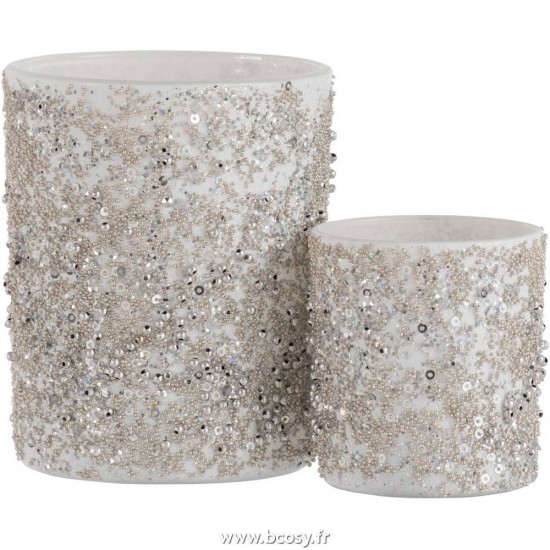 Jolipa Jline Photophore Perles Verre Argent Large