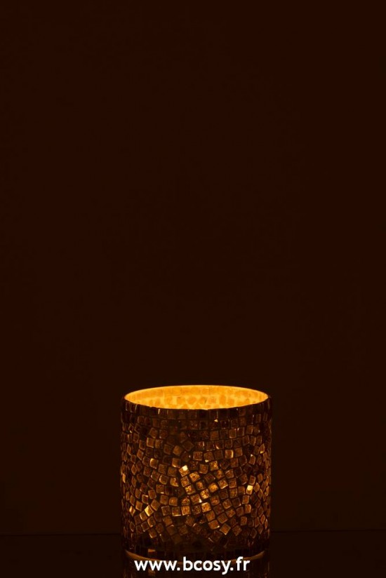 J-Line lanternes photophores Jolipa Jline Photophore Mosaiques Verre Blanc Argent Small