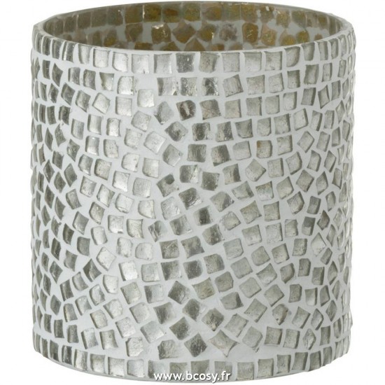 J Line Photophore Mosaiques Verre Blanc Argent Small 11H Jline 95263 by Jolipa 95263