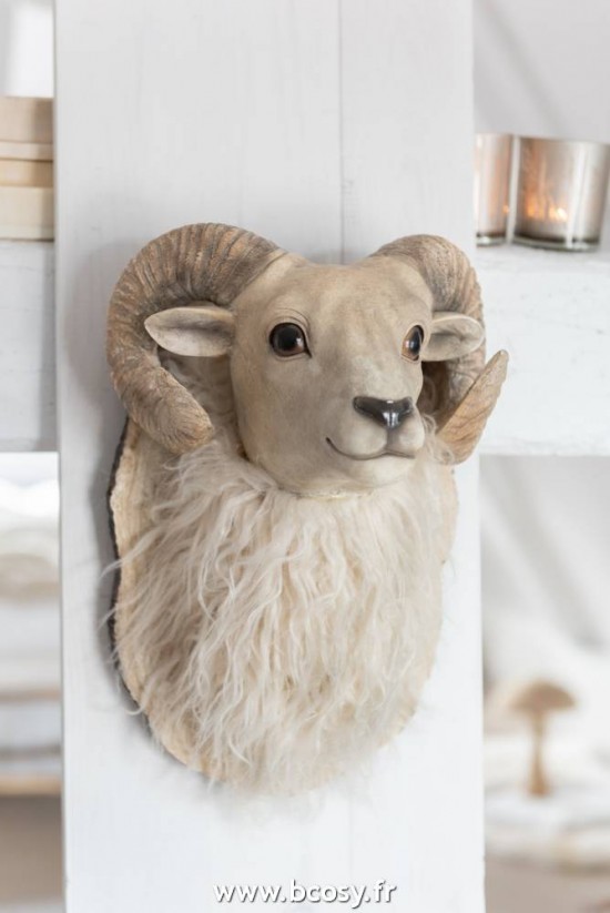 Jolipa Jline Tete De Chevre Suspendue Resine Beige Small