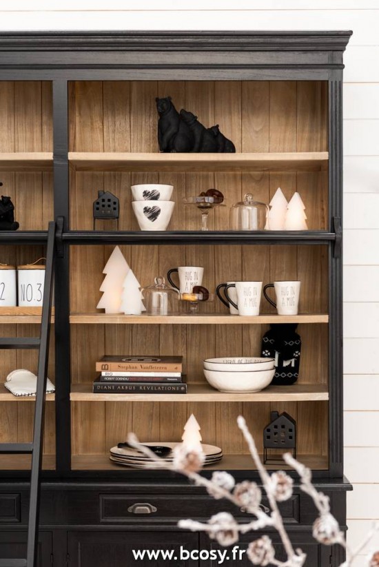 J Line Bibliotheque+Echelle Bois Noir Naturel 200 Jline 96106 by Jolipa 96106