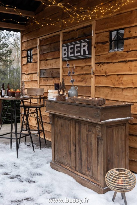 J-Line photophores Bloc 5 Photophores Bois Recycle Marron