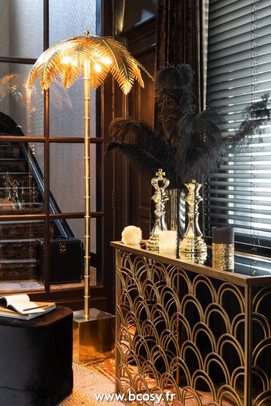 Jolipa Jline Lampe Sur Pied Feuilles De Coco Acier Or