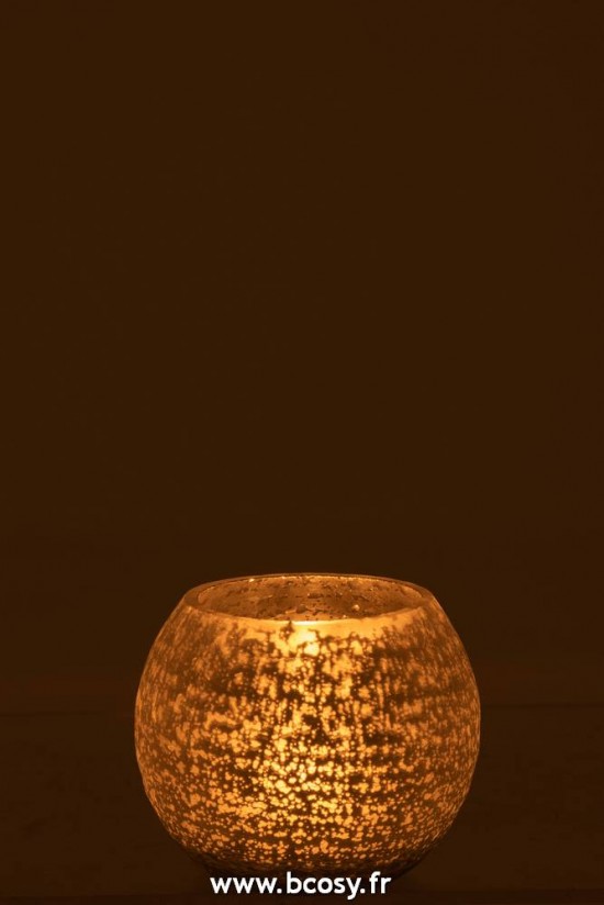 J-Line lanternes photophores Jolipa Jline Photophore Boule Craquele Verre Mat Brillant Argent Small