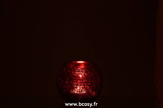 J-Line lanternes photophores Jolipa Jline Photophore Boule Craquele Verre Brillant Rouge Small