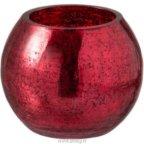 J Line Photophore Boule Craquele Verre Brillant Rouge Small 12H Jline 96512 by Jolipa 96512
