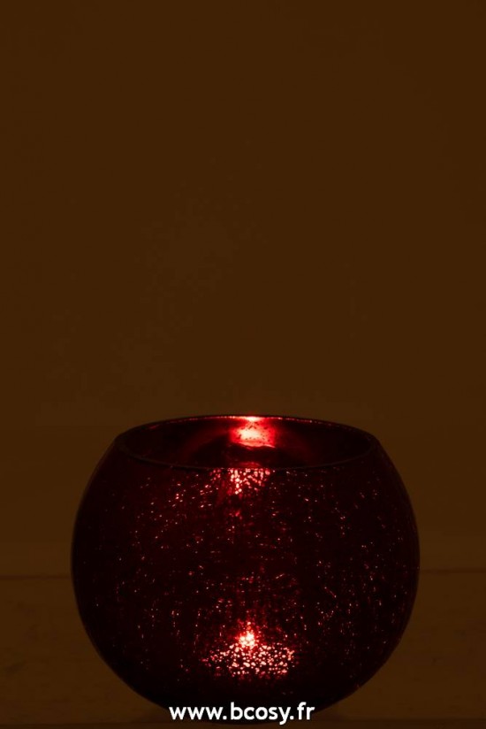 J-Line lanternes photophores Jolipa Jline Photophore Boule Craquele Verre Brillant Rouge Medium