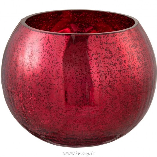 J Line Photophore Boule Craquele Verre Brillant Rouge Medium 15H Jline 96513 by Jolipa 96513