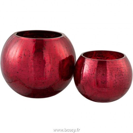 Jolipa Jline Photophore Boule Craquele Verre Brillant Rouge Large