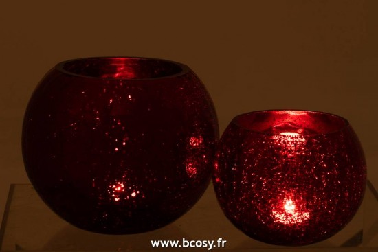 J-Line lanternes photophores Photophore Boule Craquele Verre Brillant Rouge Large