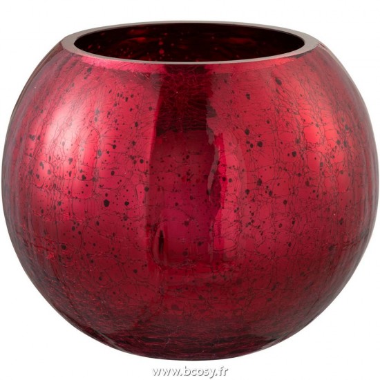 J Line Photophore Boule Craquele Verre Brillant Rouge Large 20H Jline 96514 by Jolipa 96514