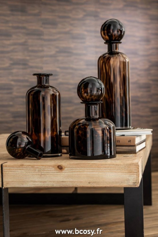 Jolipa Jline Bouteille Bouchon Tache Decoratif Verre Marron Noir Small