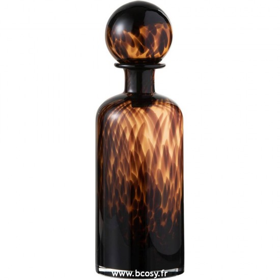 J Line Bouteille+Bouchon Tache Decoratif Verre Marron Noir Medium 35H Jline 96625 by Jolipa 96625