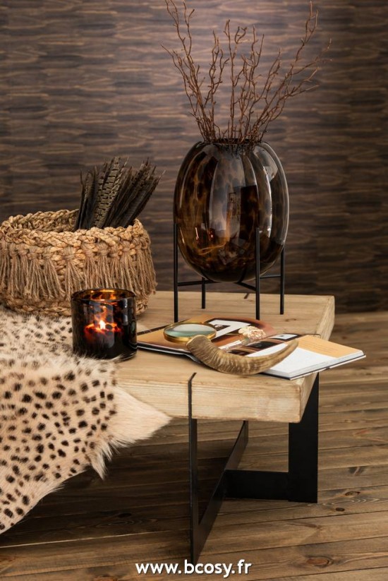 Jolipa Jline Vase Pied Tache Decoratif Verre Transparent Marron Small