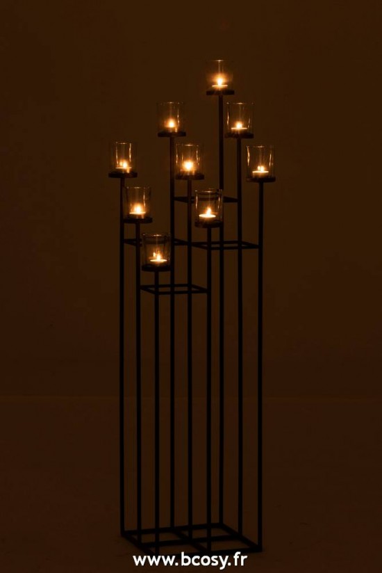 J-Line bougeoirs Jolipa Jline Bougeoir 9 Parties Metal Verre Noir