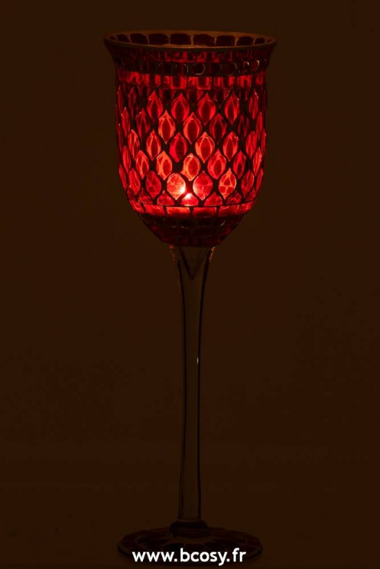 J-Line J Line photophores Jolipa Photophore Pied Mosaiques Verre Rouge Blanc Large.