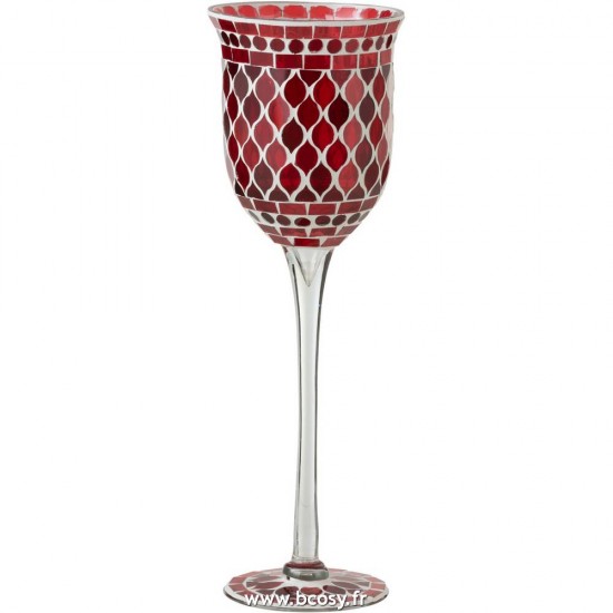 J Line Photophore Pied Mosaiques Verre Rouge Blanc Large 40H JLine 96868 by Jolipa 96868.