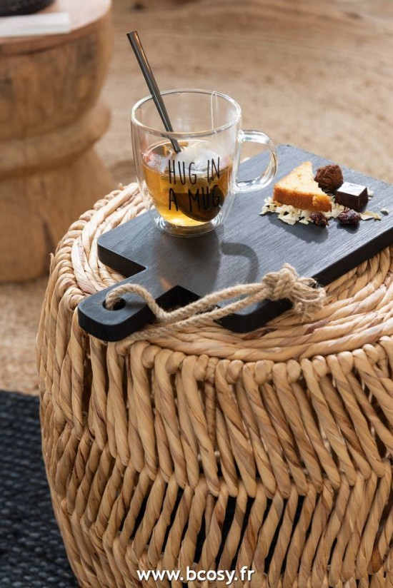 Jolipa Jline Tasse Sous Tasse Texte Verre Bois Transparent Noir Naturel Assortiment De 2