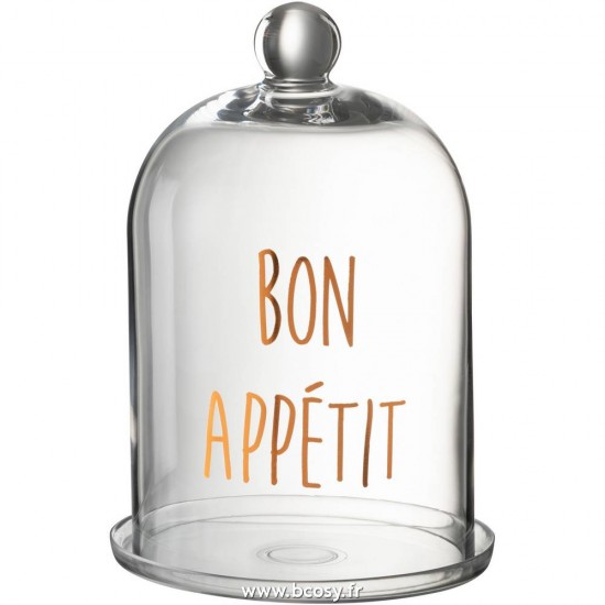 J Line Cloche Bon Appetit Rond Verre Transparent Cuivre 31H Jline 97048 by Jolipa 97048