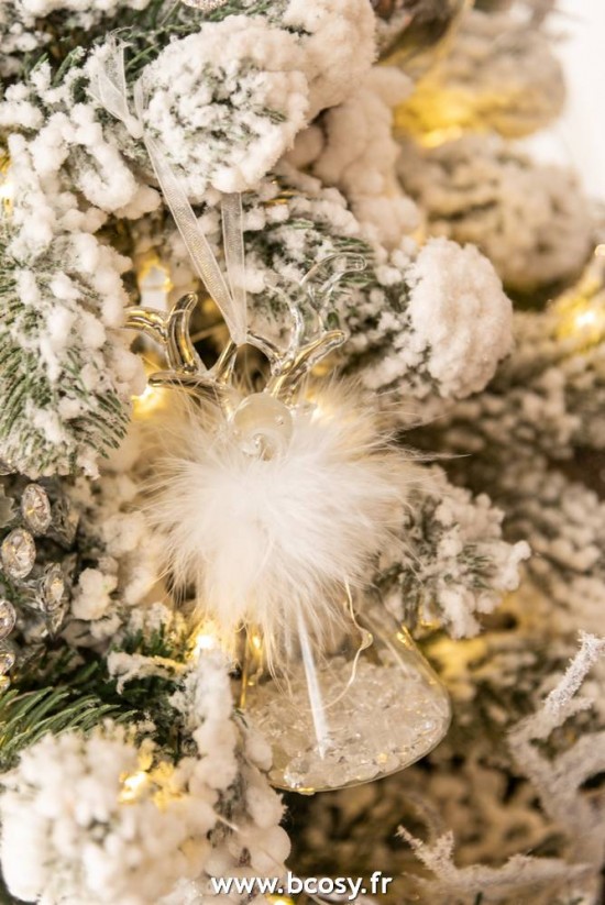 Jolipa Jline Boule De Noel Renne Led Plumes Verre Transparent Small
