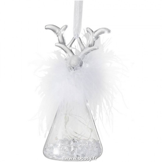 J Line Boule De Noel Renne+Led+Plumes Verre Transparent Small 14H Jline 97503 by Jolipa 97503
