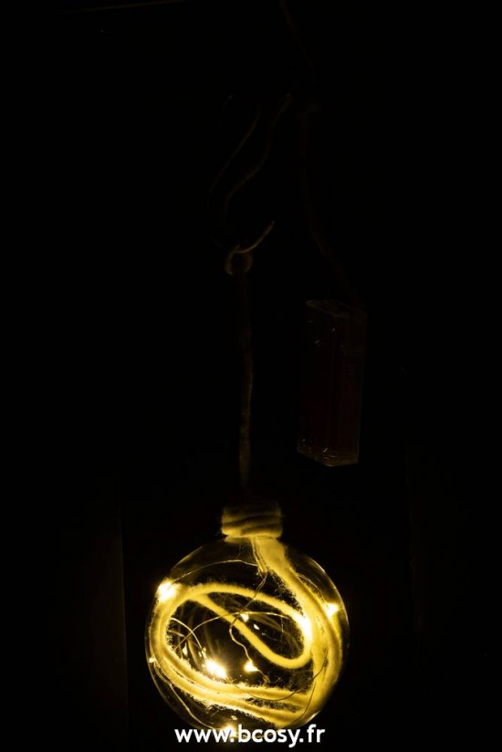 J-Line boules de noel Jolipa Jline Boule De Noel Corde Led Verre Transparent Blanc Medium