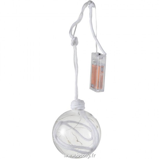 J Line Boule De Noel+Corde+Led Verre Transparent Blanc Medium 10H Jline 97530 by Jolipa 97530