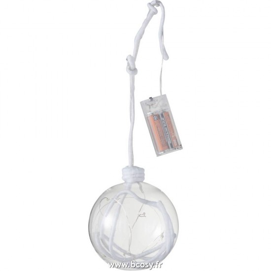 J Line Boule De Noel+Corde+Led Verre Transparent Blanc Large 12H Jline 97531 by Jolipa 97531