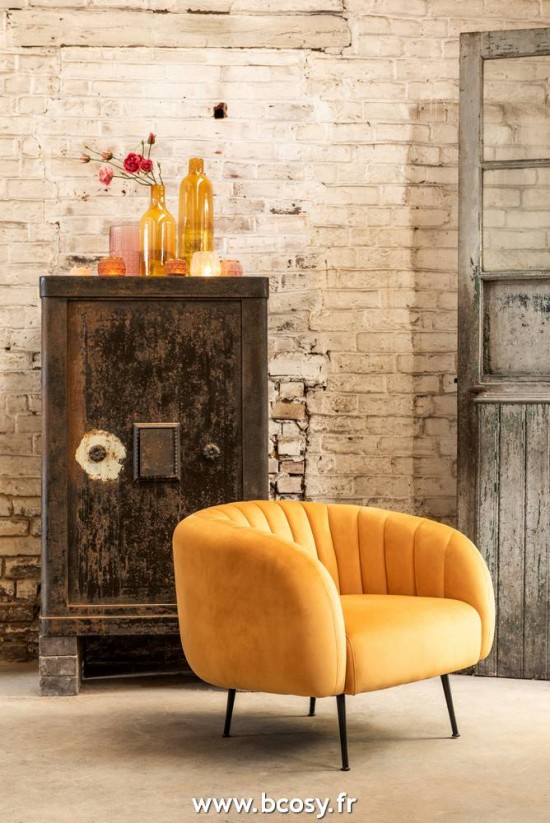 J-Line Porta T Light Velluto Palla Vetro Ocra Large