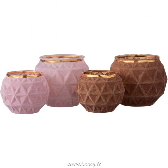 Jolipa Jline Photophore Velours Boule Verre Ocre Large