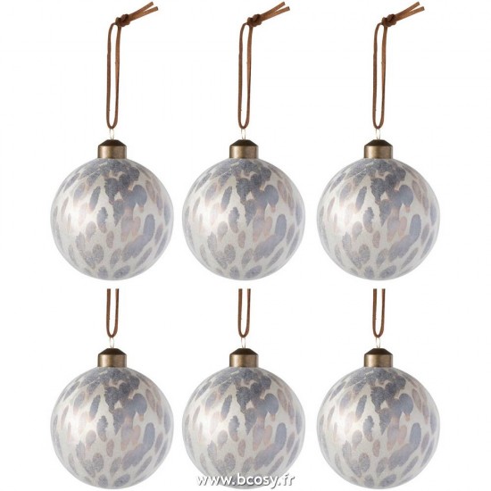 J Line Boite De 6 Boules De Noel Leopard Verre Beige Mix Small 8H Jline 97598 by Jolipa 97598