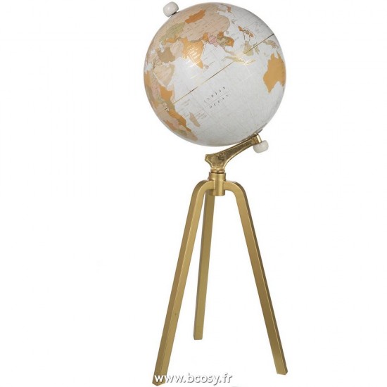 J Line Globe Sur Pied Marbre Blanc Metal Or Extra Large 102H Jline 97962 by Jolipa 97962