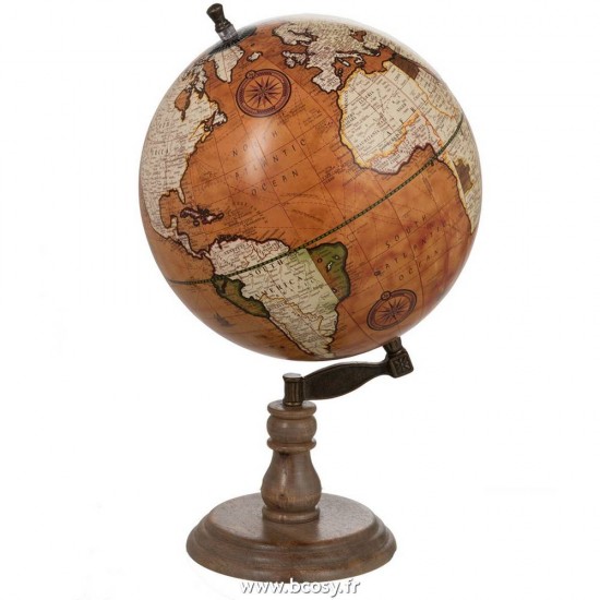 J Line Globe Sur Pied Bois Rouille Naturel Large 53H Jline 97969 by Jolipa 97969