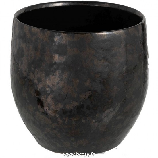 J Line Cachepot Antique Smokey Ceramique Noir Medium 19H Jline 98626 by Jolipa 98626