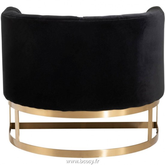 Jolipa Fauteuil Boutons 1 Coussin Wilson 1 Personne Velours Metal Bouleau Anthracite Or.