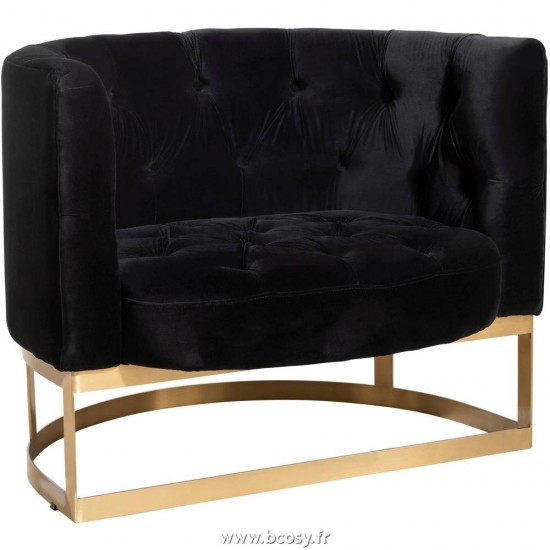 J Line Fauteuil Boutons 1 Coussin Wilson 1 Personne Velours Metal Bouleau Anthracite Or 74H JLine 99005 by Jolipa 99005.